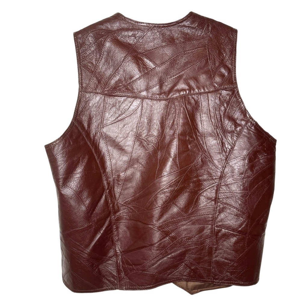Kens Leather Patchwork Pigskin Vest Mens Large Brown Vintage Western Cowboy Bike - Picture 2 of 16
